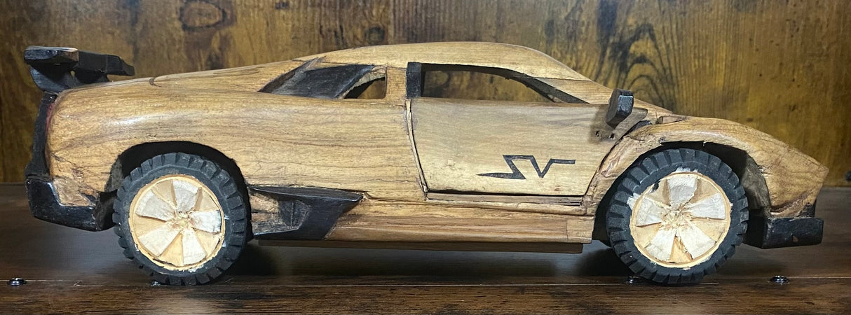 Hand Carved Mahogany Lamborghini Display Piece