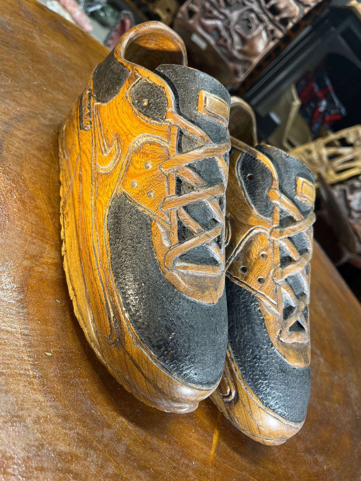 Pair of Nike Air Max 90 V2.1 Hand Carved Painted Mahogany Display Piece