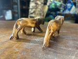 Set of Two Handmade Wooden Burnt Lions