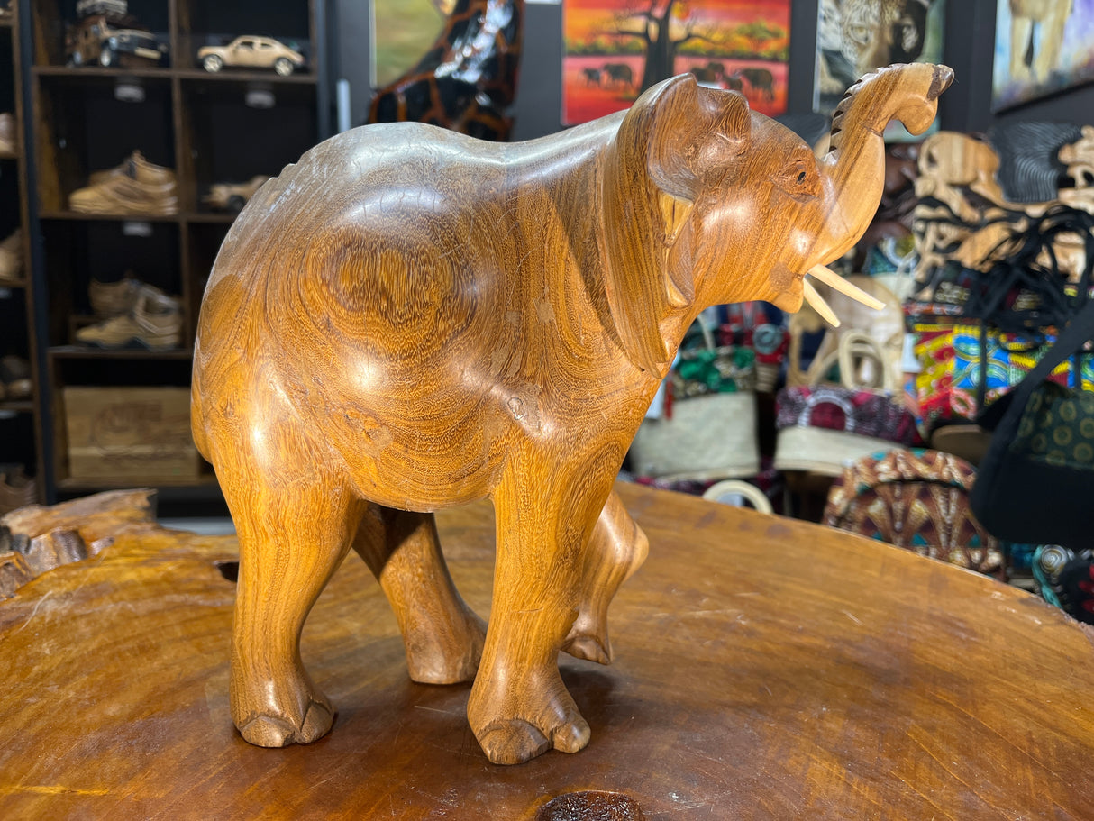 Hand Carved Elephant - Attacking Pose