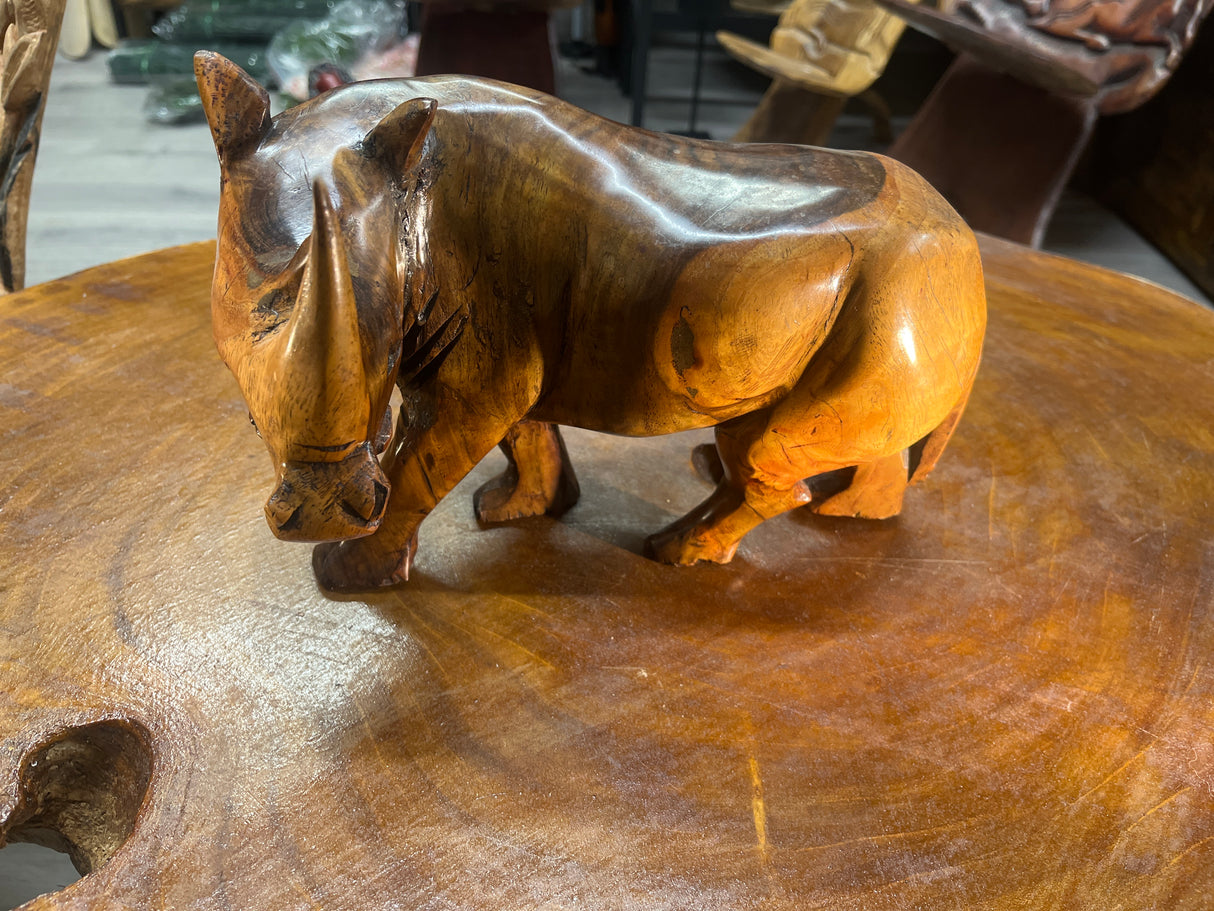 Bold Handcarved Wooden Standing Rhino Curio
