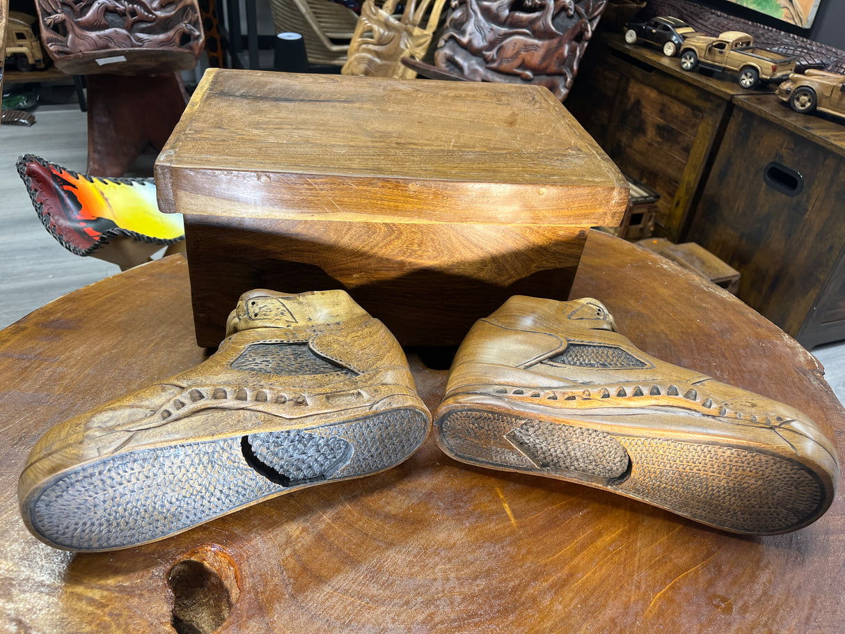 Pair of Jordan 5 V3.1 Hand Carved Mahogany Display Piece with Wooden Box