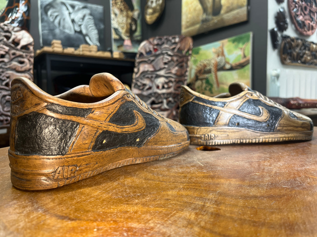 Pair of Nike Dunk Low V1.1 Hand Carved Mahogany Display Piece