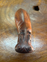 Small Hand Carved Reddish Wood Hippo - Mouth Open With Teeth