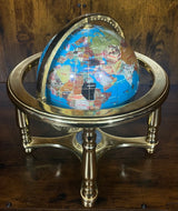 Light Blue Gemstone Globe With Metallic Brass Cradle -  White Compass