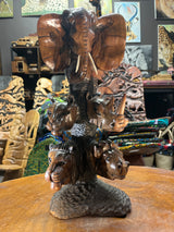Hand Carved ‘Big 5’ On a Tree Trunk Ornament - Elephant, Leopard, Rhino, Lion, Buffalo
