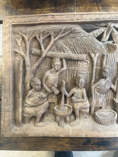 African Village Scene Wall Plaque