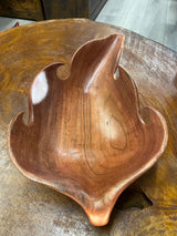 Medium Size Handmade Red Wooden Leaf Salad and Serving Dish
