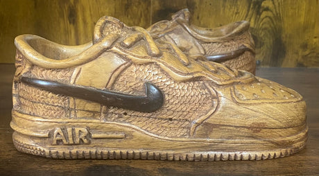 Pair of Nike Air Force One Low V1.1 Hand Carved Mahogany Display Piece