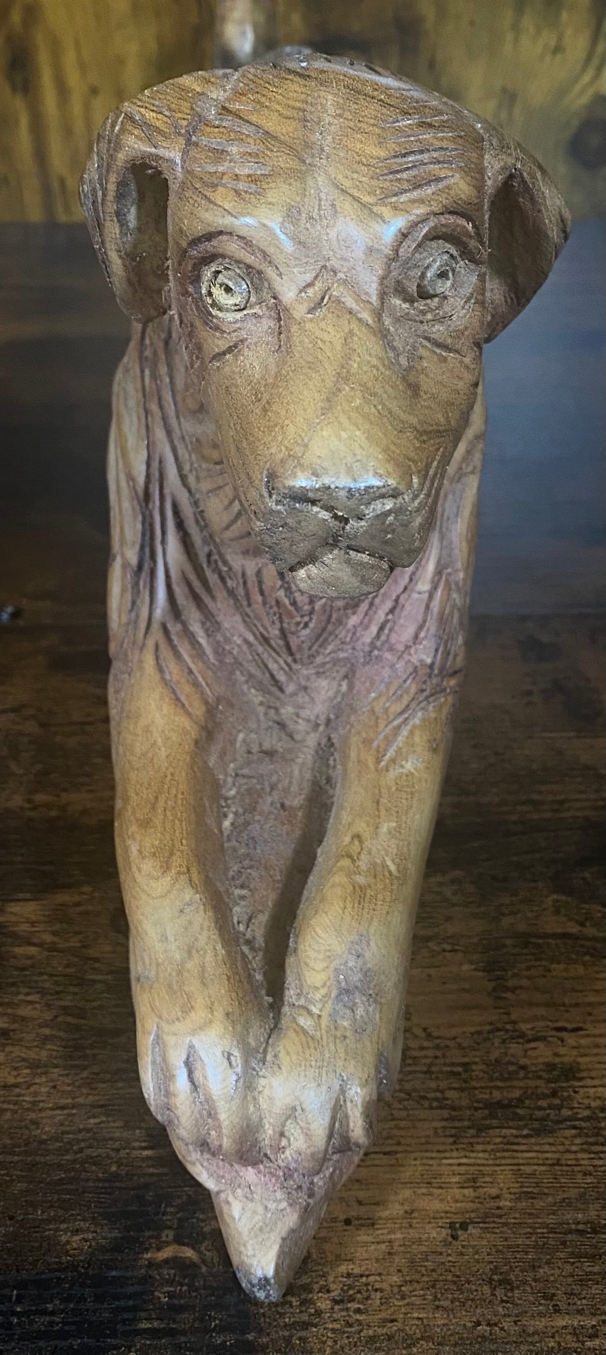 Textured Hand Carved Mahogany Resting Dog