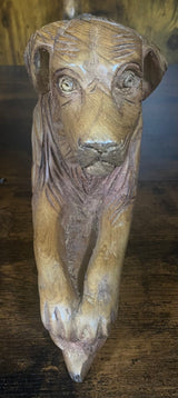 Textured Hand Carved Mahogany Resting Dog