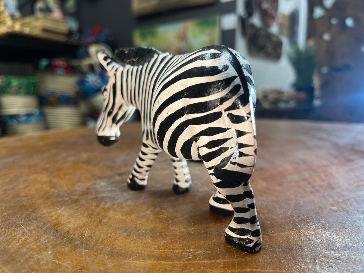 Hand Carved Wooden Painted Striped Zebra