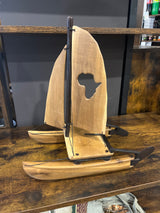 Intricately Hand Carved Wooden Catamaran with ‘Africa’ Sail