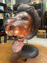 Hand Carved Vintage Rustic And a Bit Scary - Lions Head Wooden Statue Unique Stunning ‘WOW’ Show Piece