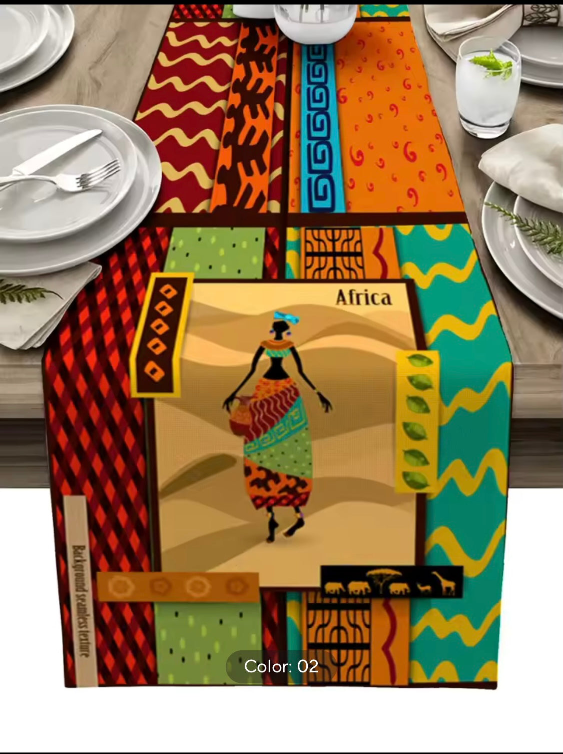 African Themed Linen Table Runner - 200 x 33cm