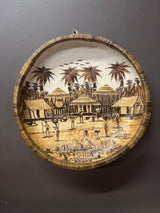 Handmade Wicker, Cloth and Banana leaf Decorative Tray - African Village Scene
