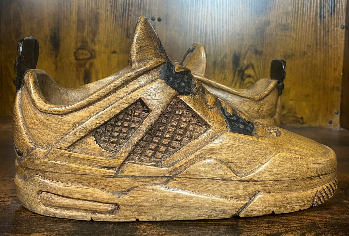 Pair of Jordan 4 V3.1 Hand Carved Mahogany Display Piece