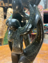 Hand Carved Stunning Green Stone Abstract Sculpture - Parents and Two Children (Tall)