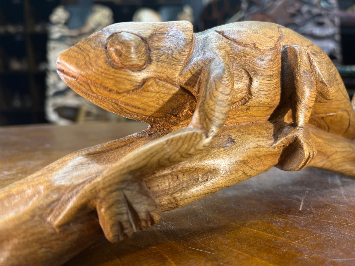 Hand Carved Lizard / Gecko on a Tree Branch