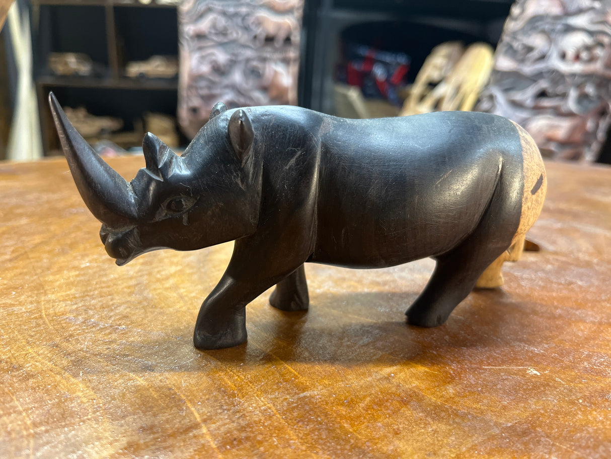 Ebony Small Wooden Standing Rhino Curio