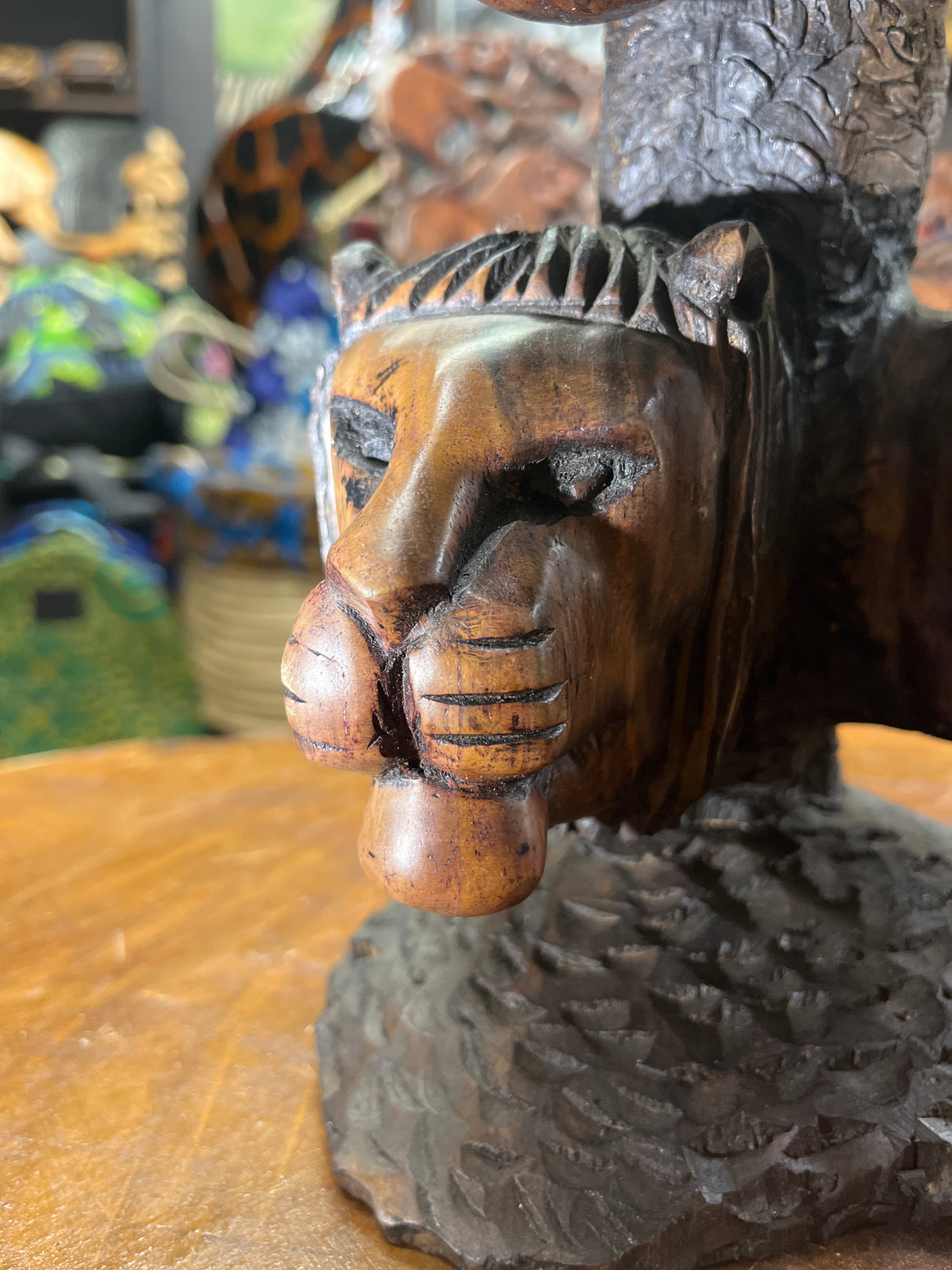Hand Carved ‘Big 5’ On a Tree Trunk Ornament - Elephant, Leopard, Rhino, Lion, Buffalo