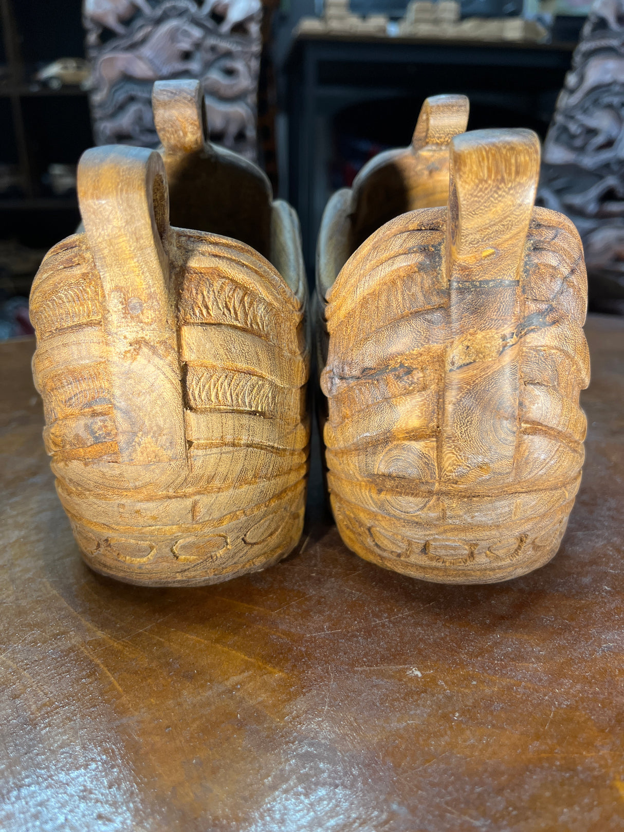 Pair of Nike Air Max 97 V1.1 Hand Carved Mahogany Display Piece