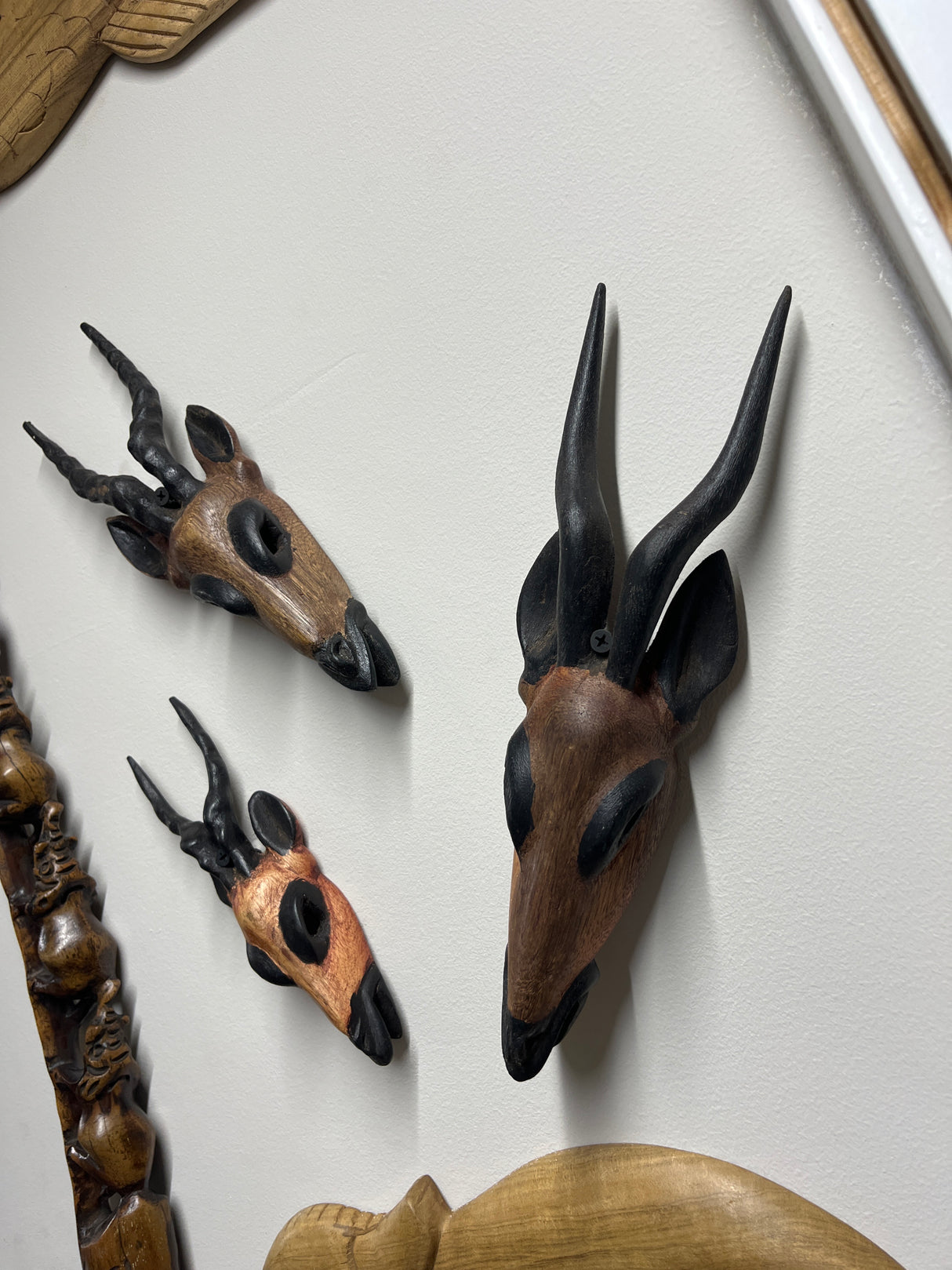 Set of Three Hand Carved Antelope Head Masks