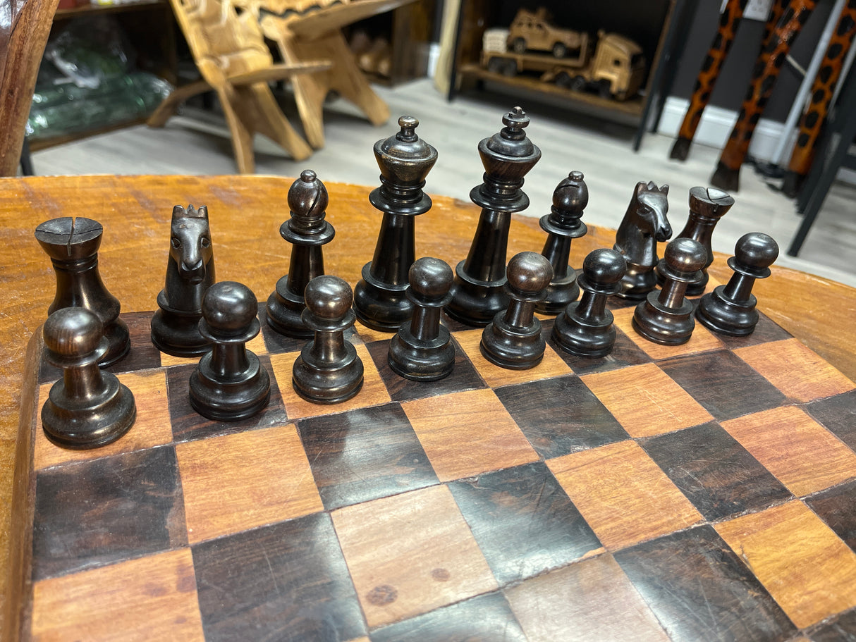 Handmade Chess Board with Ebony and Mahogany Pieces