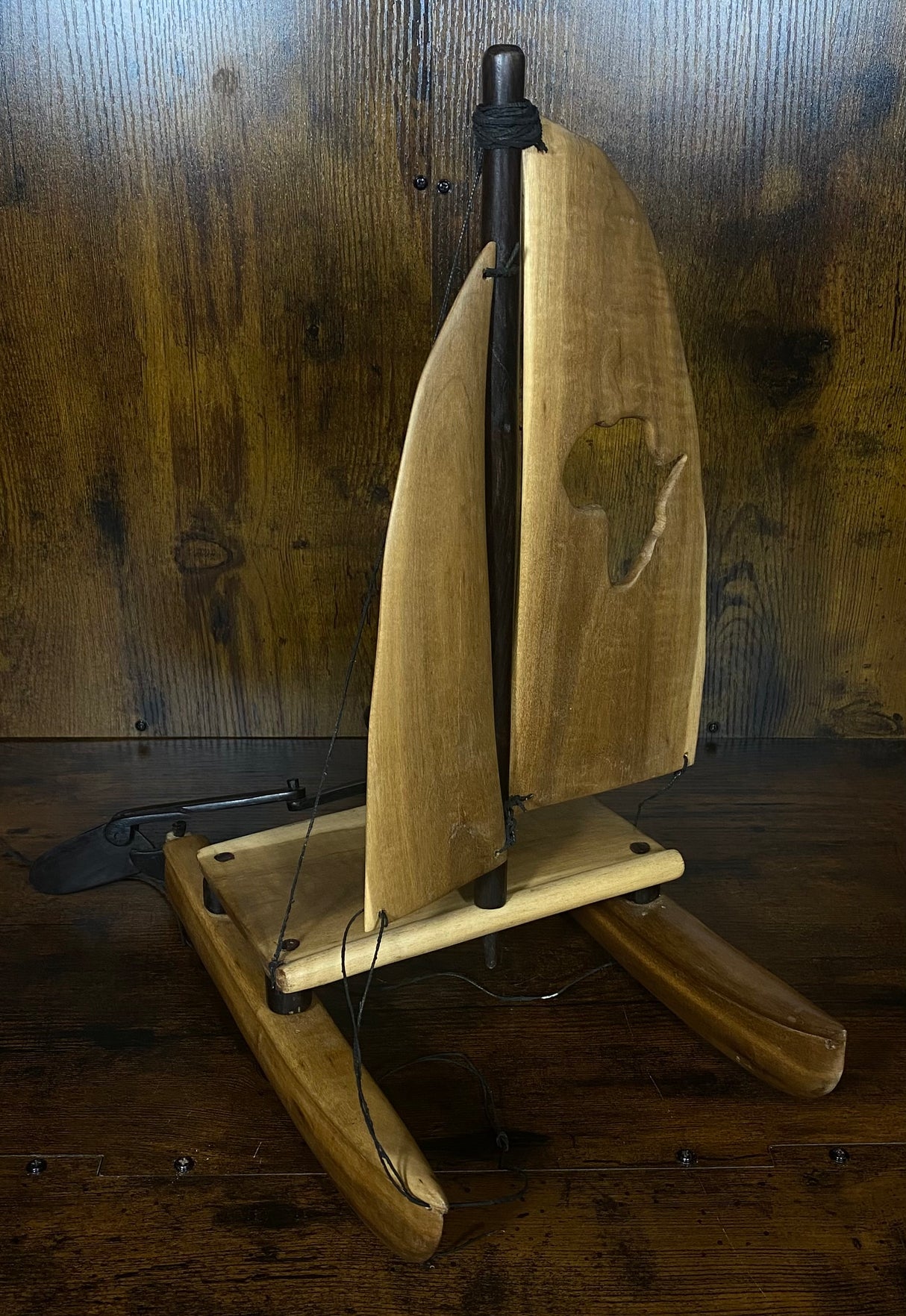 Hand Carved Boat With Africa Country Outline
