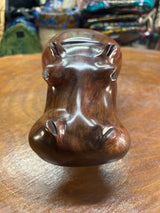Hand Carved Shiny Dark Brown Wooden Hippo - Mouth Closed