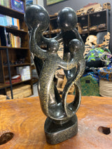 Hand Carved Stunning Green Stone Abstract Sculpture - Parents and Two Children (Tall)