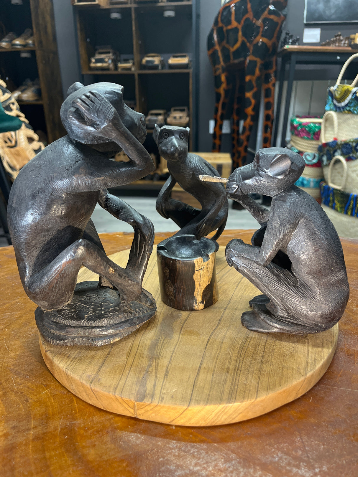 Custom Piece - 3 Smoking Monkeys Ashtray Ebony