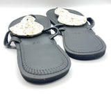 White and Gold Beaded Black Slippers