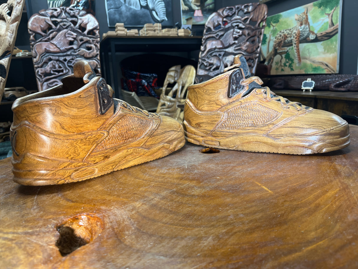 Pair of Jordan 5 V1.1 Hand Carved Mahogany Display Piece