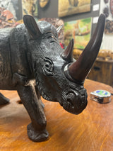 Large Black Hand Carved Wooden Textured Ebony Rhino Malawi