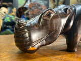 Hand Carved Dark Brown Wooden Hippo - Mouth Closed
