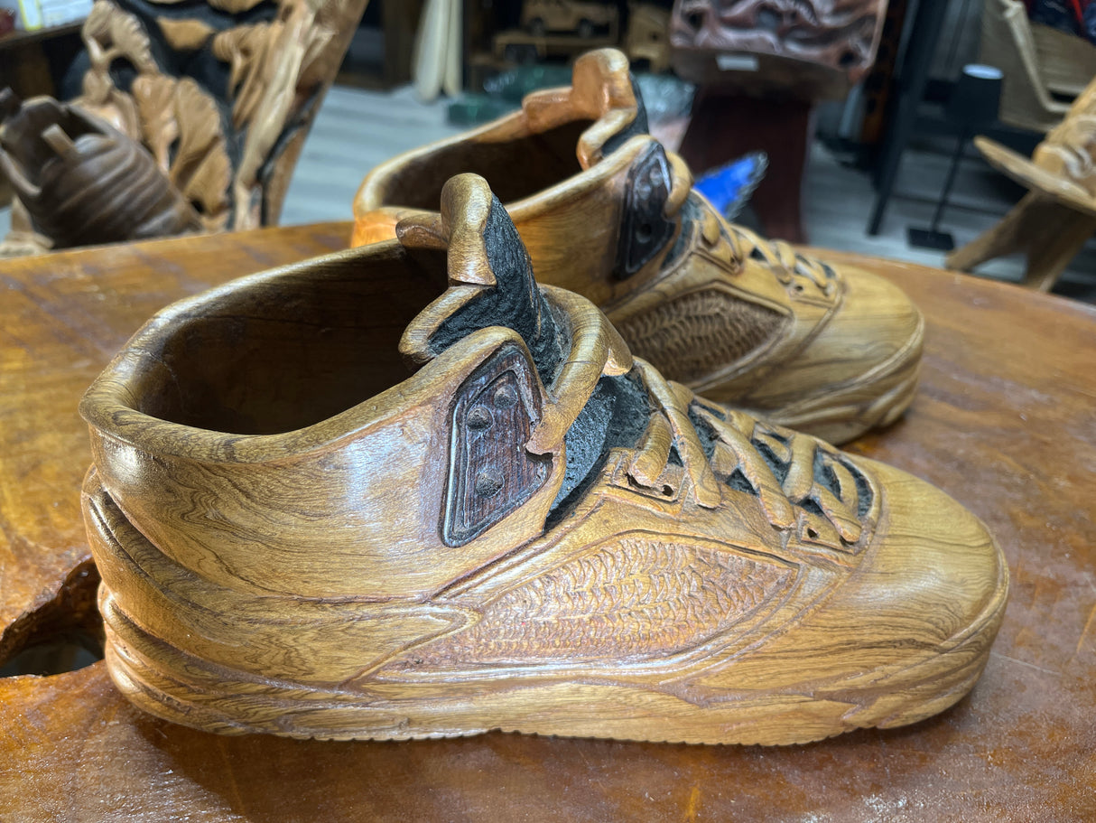 Pair of Jordan 5 V1.1 Hand Carved Mahogany Display Piece