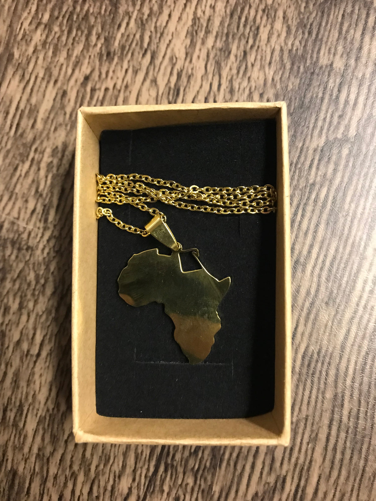 Africa Shape Country Outline Gold Necklace 60cm Chain
