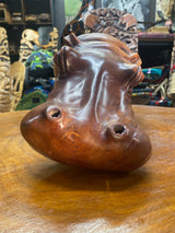 Big Reddish Colour Hand Carved Wooden Hippo - Mouth Closed (Heavy Piece)