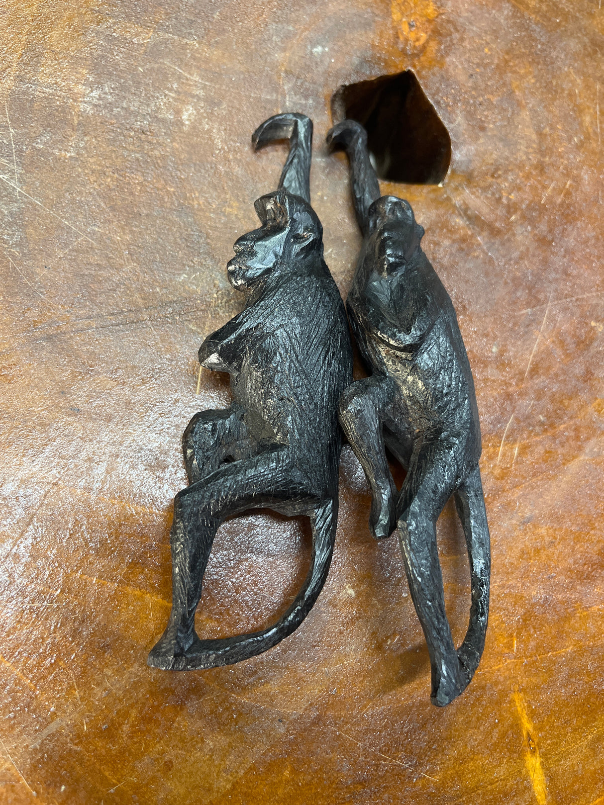 Cheeky Hanging Monkeys Ebony Hand Carved