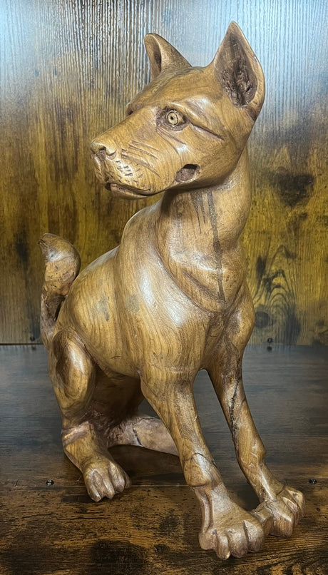 Hand Carved Mahogany Head Side Turned Dog