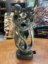 Hand Carved Stunning Green Stone Abstract Sculpture - Parents and Two Children (Wide)