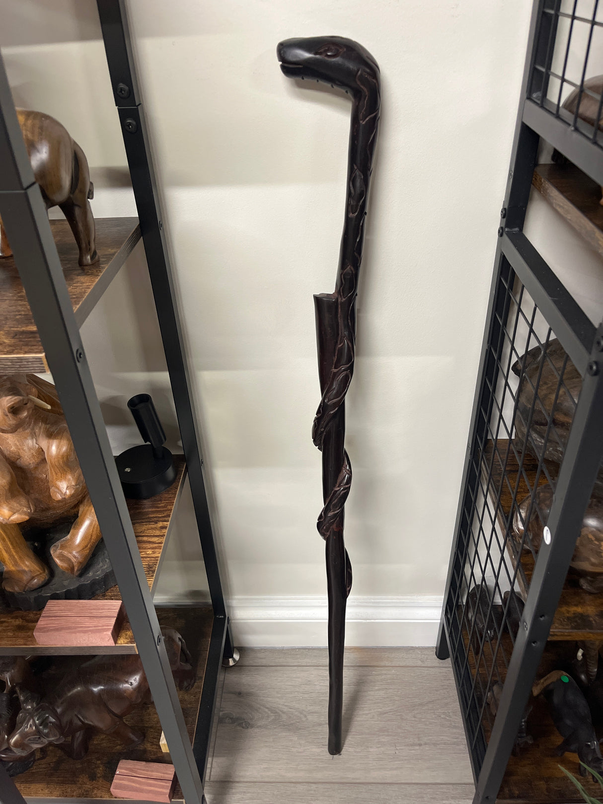 Snake on a Branch Walking Stick Polished Ebony Tanzania