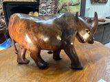 Hand carved Wooden Standing Rhino Curio (Reddish Brown)