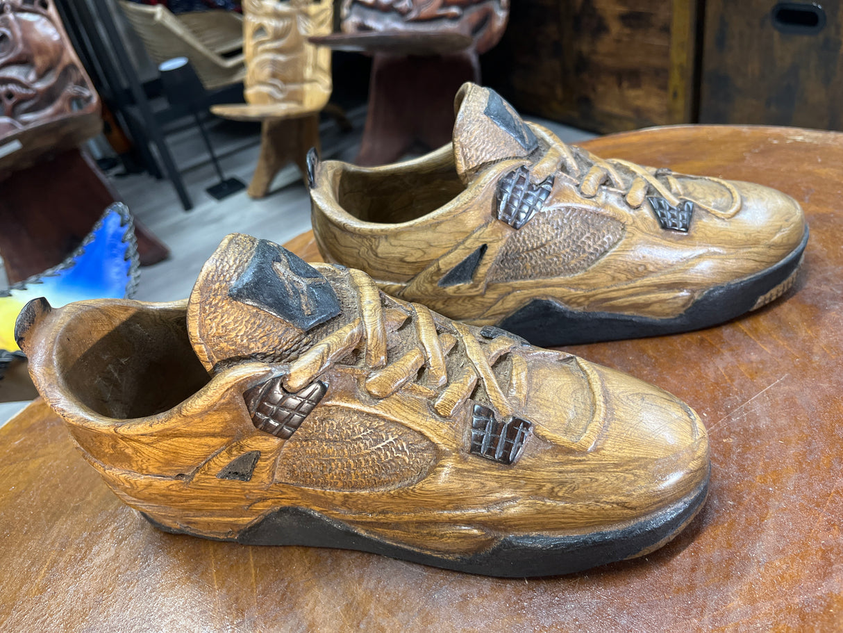 Pair of Jordan 4 V1.1 Hand Carved Mahogany Display Piece