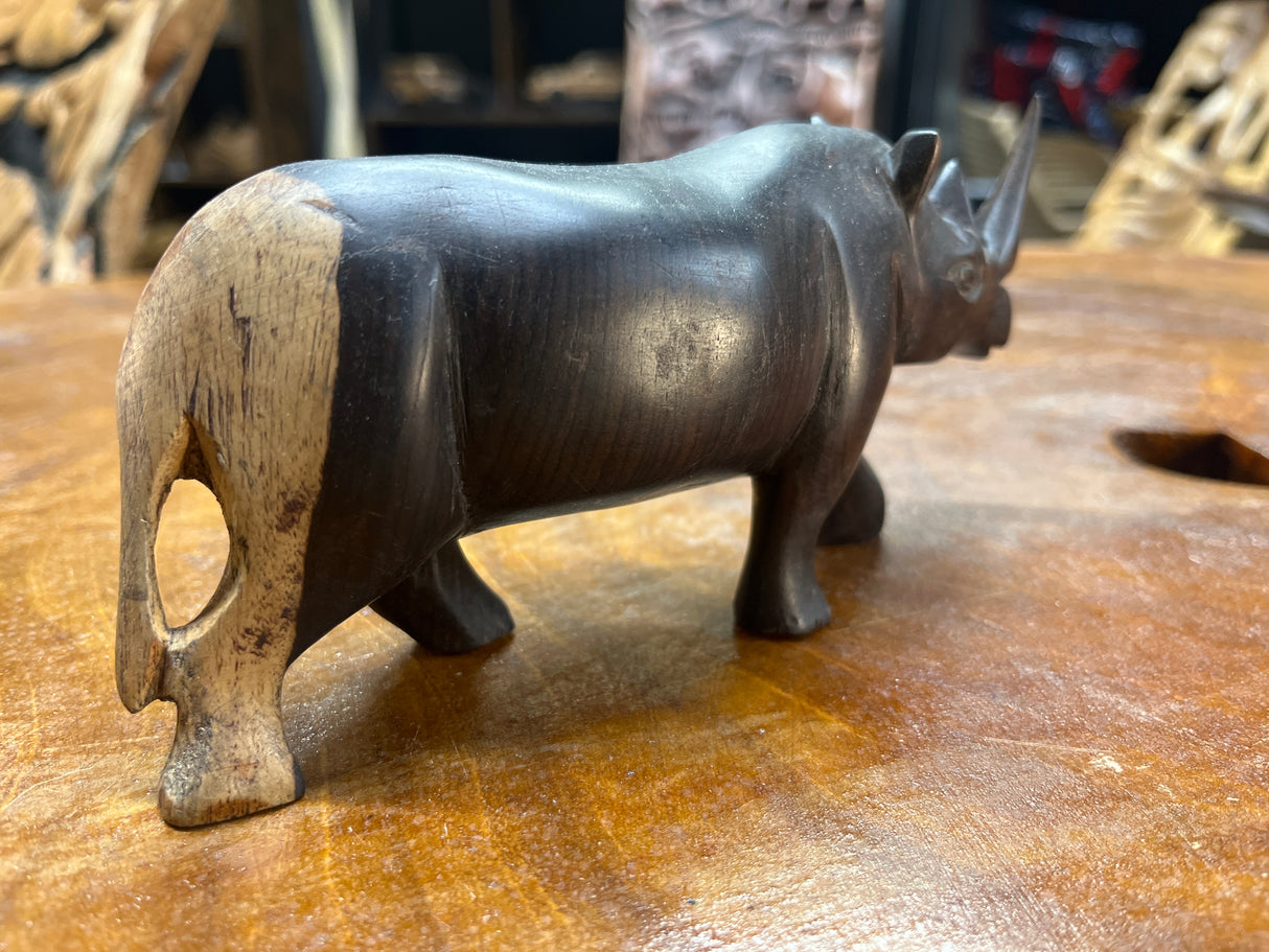 Ebony Small Wooden Standing Rhino Curio