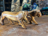 Set of Two Handmade Wooden Burnt Lions