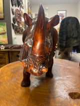 Large and heavy Hand Carved Wooden Standing Rhino Curio (Muscular Look)
