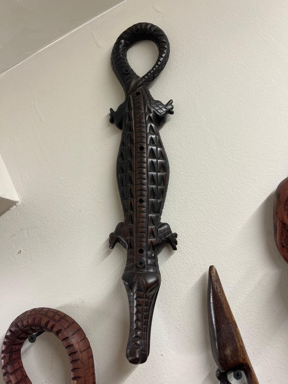 Ebony Wood Handmade Crocodile Key holder - Curled Tail