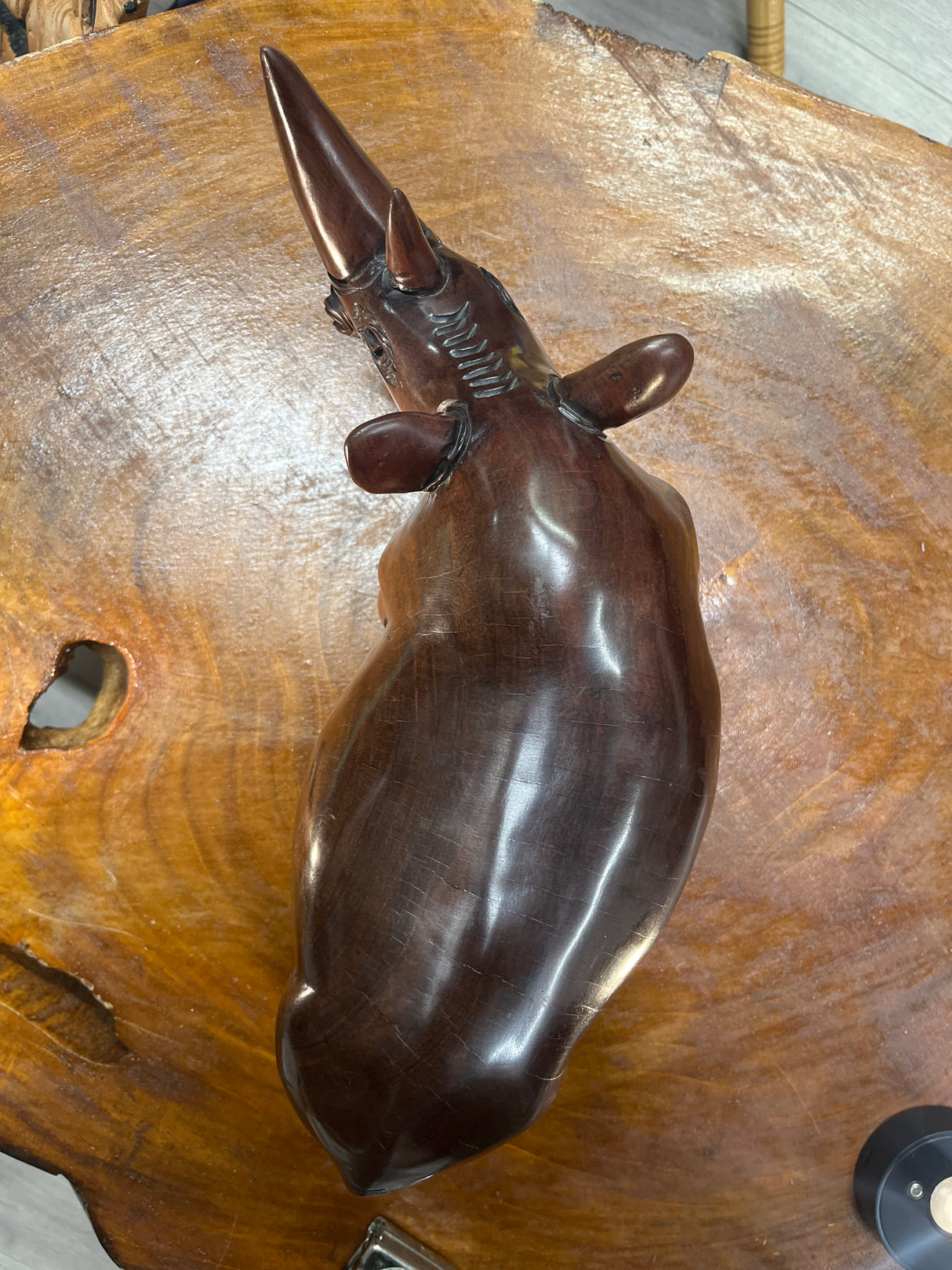 Hand carved Wooden Standing Rhino Curio (Big and Strong Look)